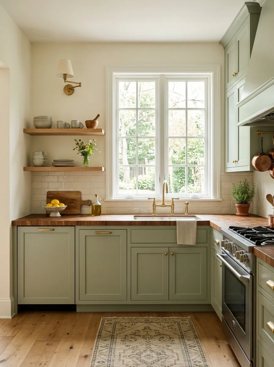 Tiny Kitchen With Painted Cabinets and Butcher Block
