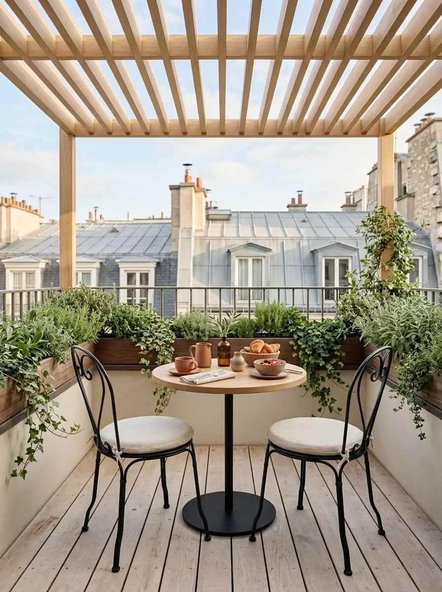 Tiny Rooftop Breakfast Nook With a Café Feel