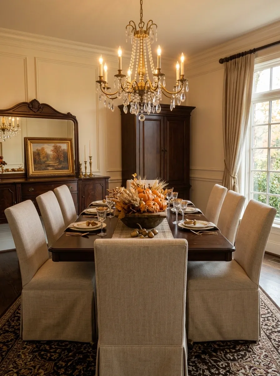 Traditional Orange-and-Gold Dining Room Centerpiece