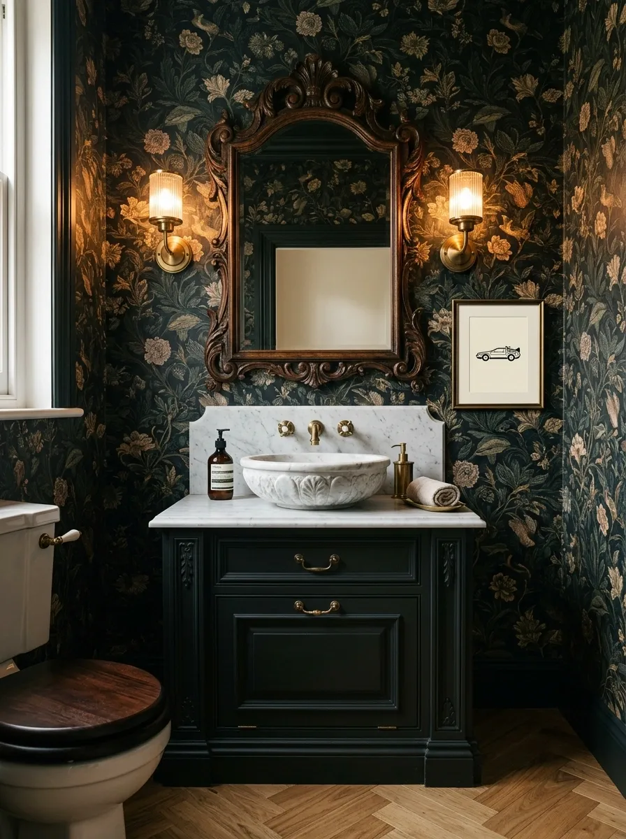 Traditional Powder Room With Unexpected Pop-Culture Wit