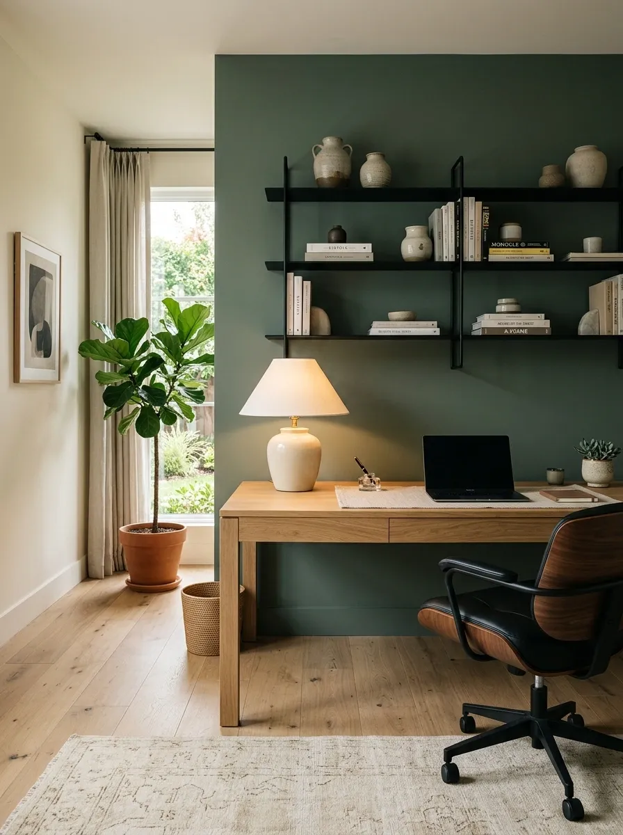 Try Sage Green on a Moody Home Office Wall