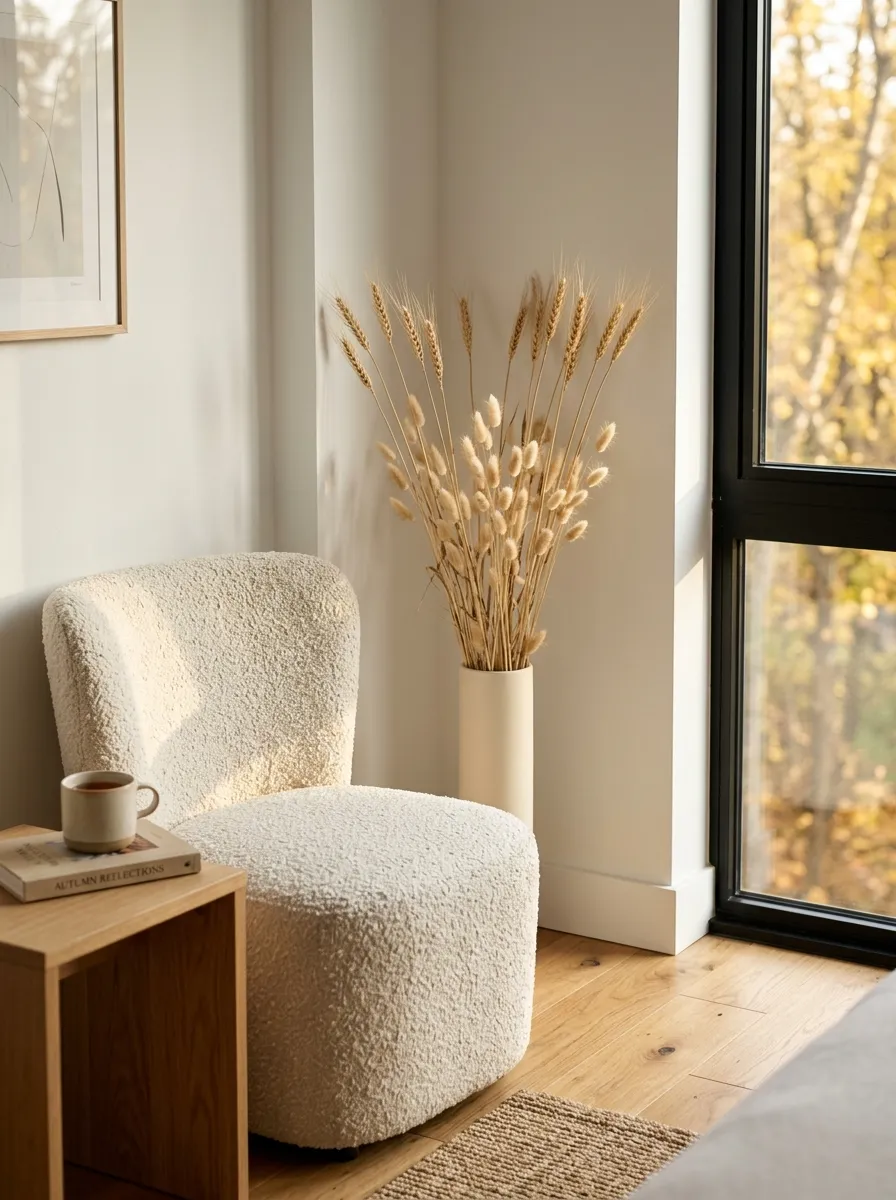 Tuck Dried Wheat Stalks into Narrow Floor Vases