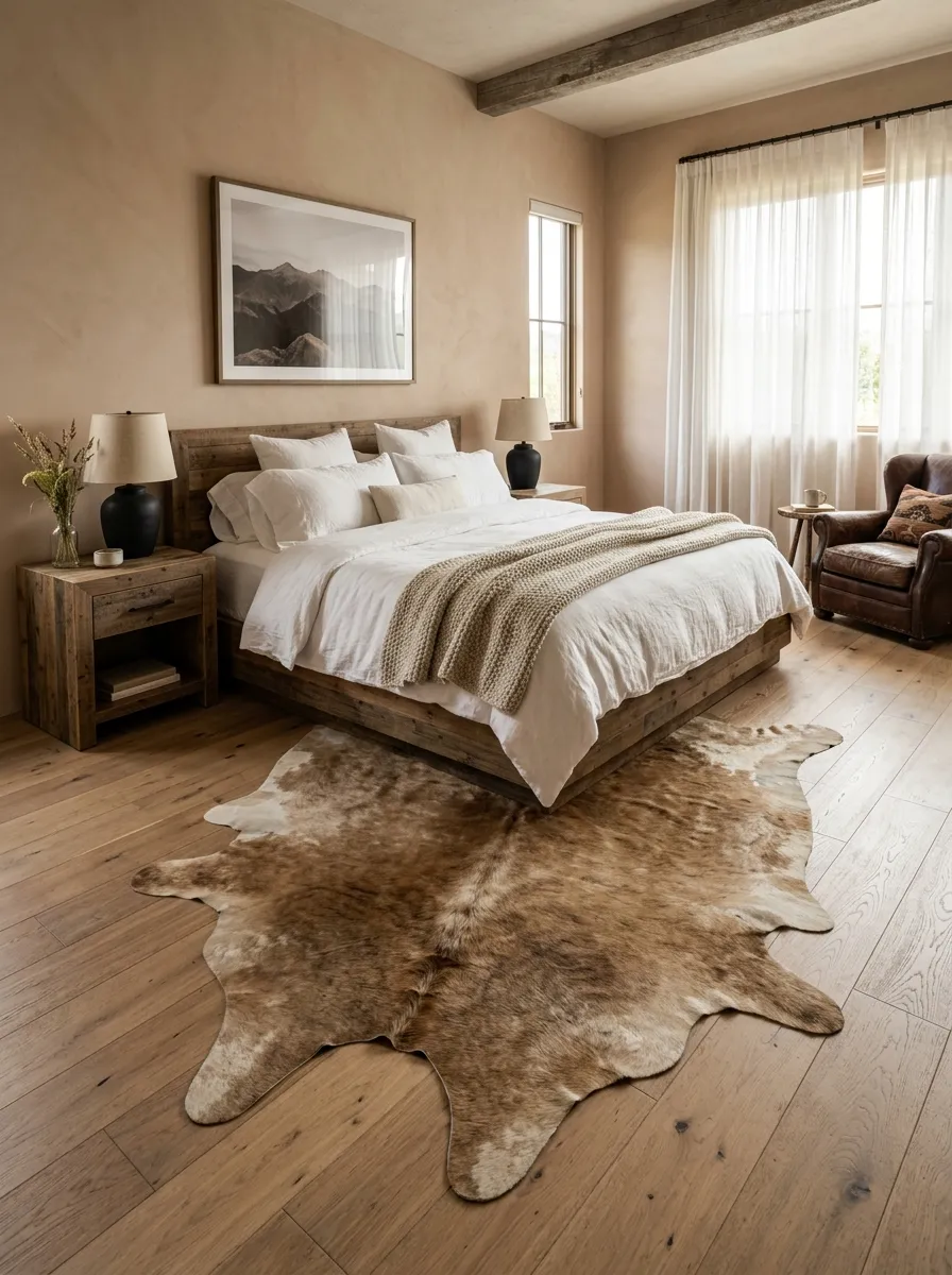 Turn a Cowhide Rug Into the Room's Anchor
