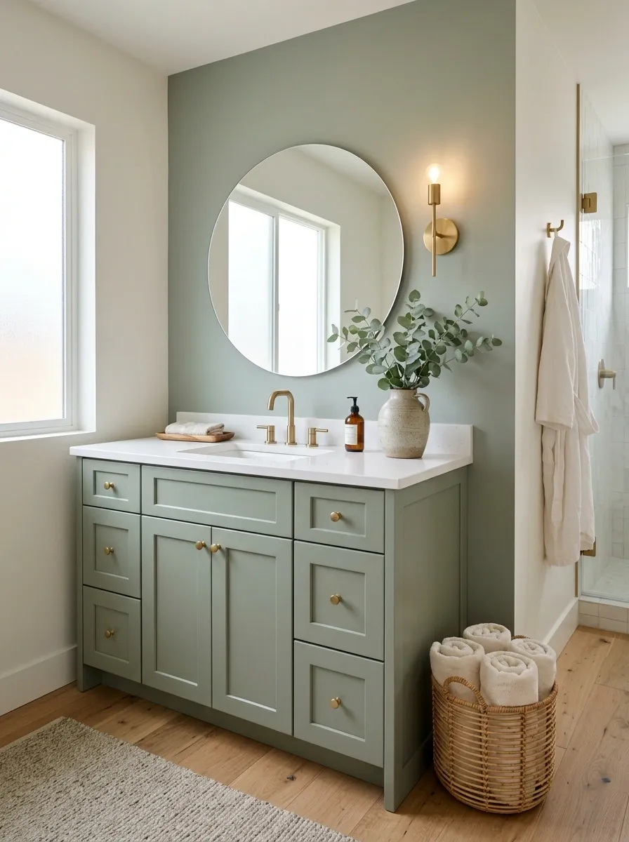 Turn a Small Bathroom Into a Soft Sage Retreat