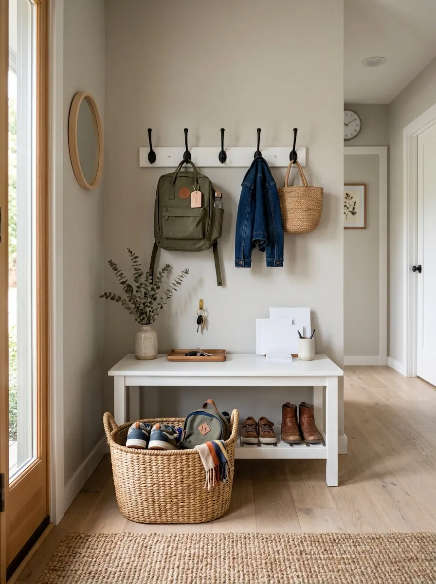 Turn an Empty Entryway Corner Into a Compact School Drop Zone