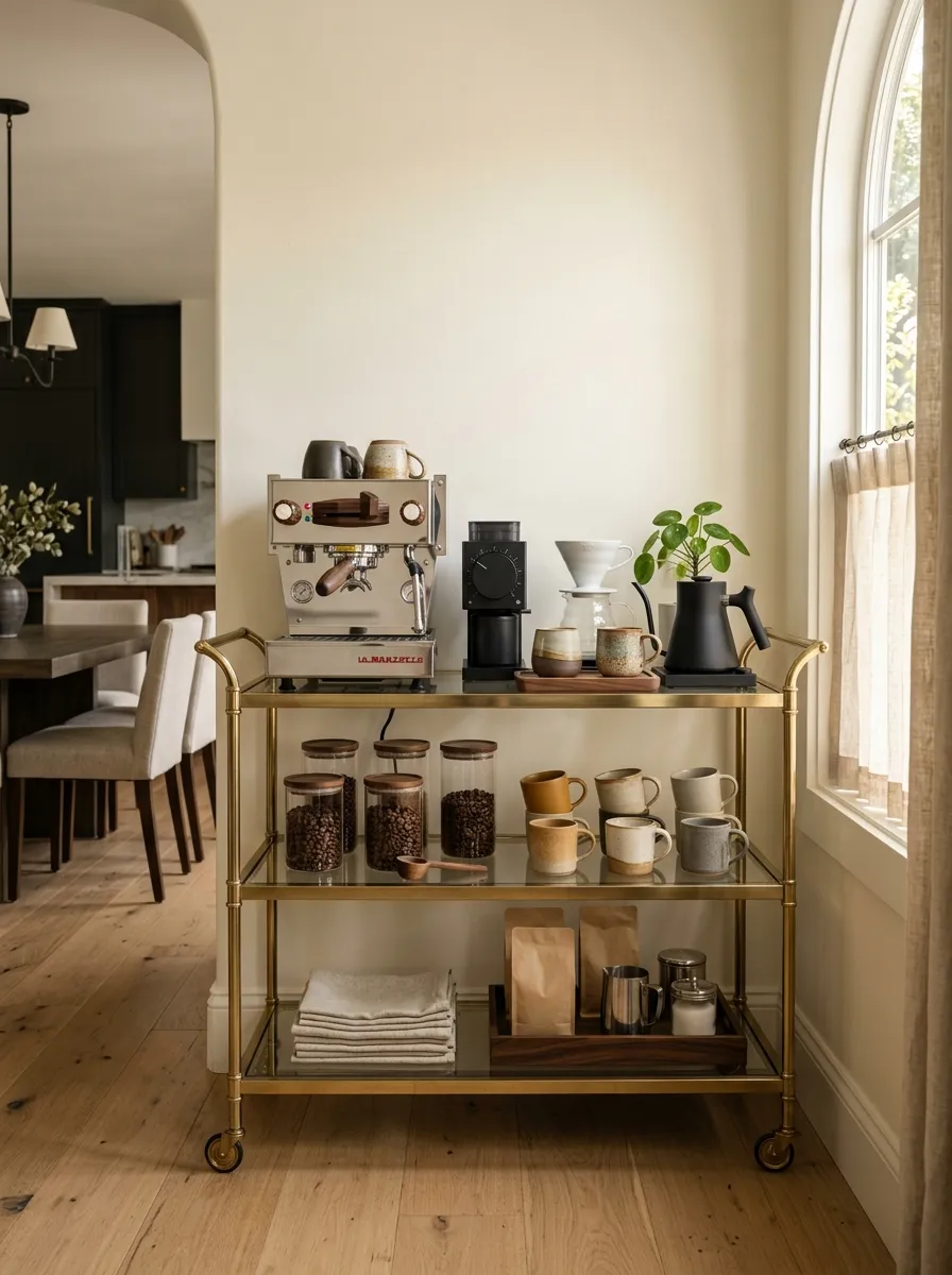 Turn an Unused Bar Cart Into a Coffee Station