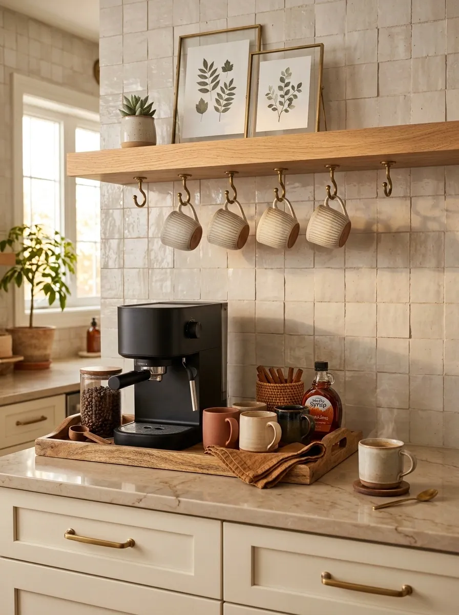 Turn One Narrow Counter Section Into a Coffee Station