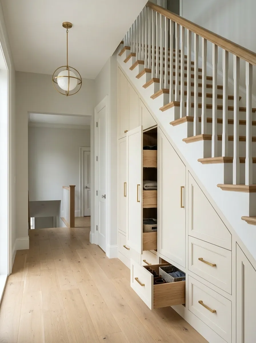 Under-Stair Drawers With Brass Pulls