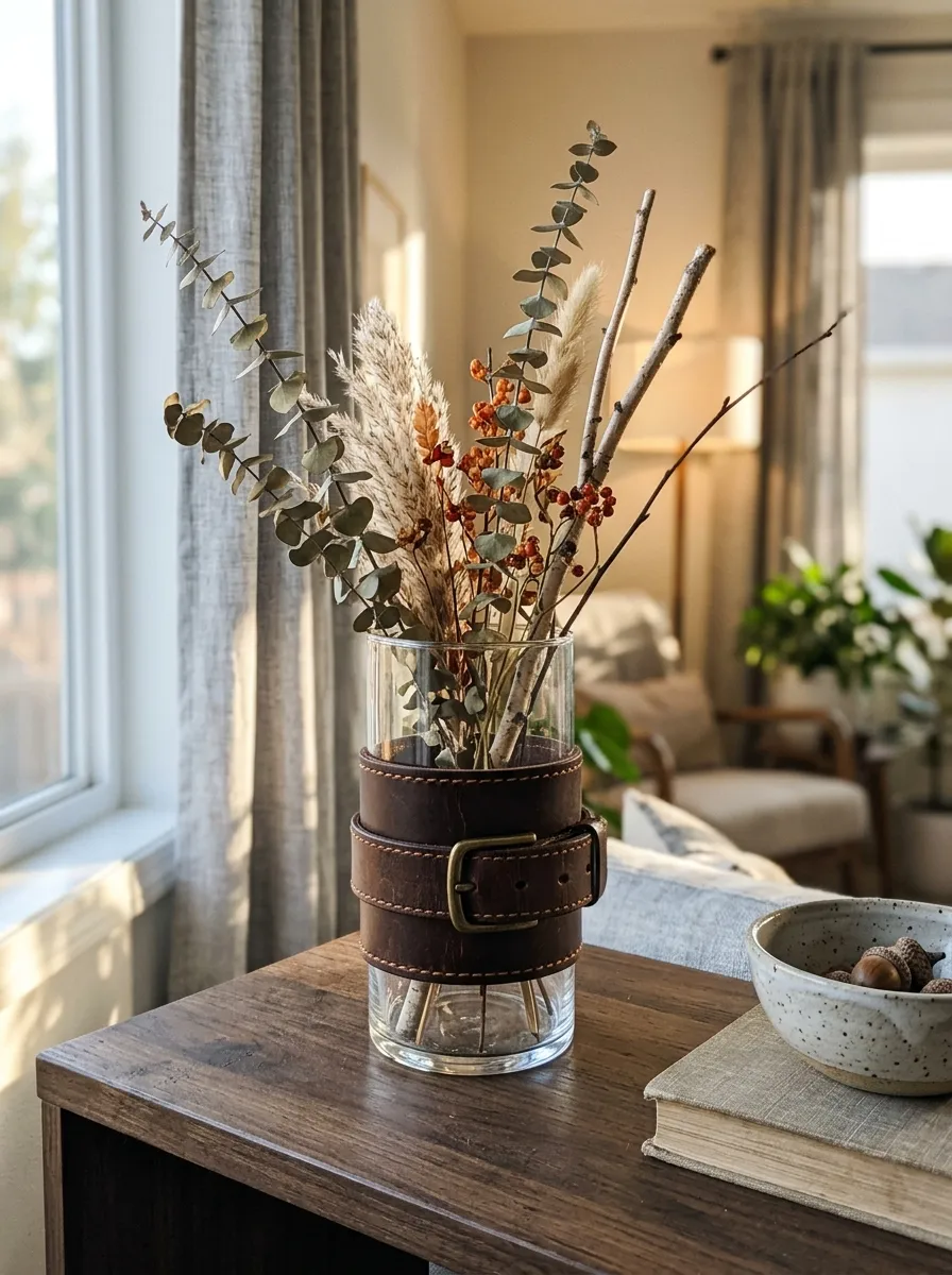 Upgrade Glass Vases with Leather Scraps