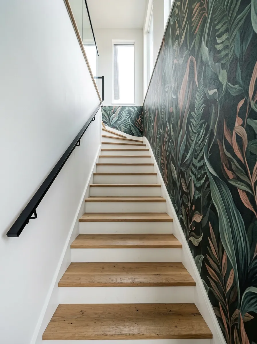 Use a Bold Wallpaper on the Stair Wall Only