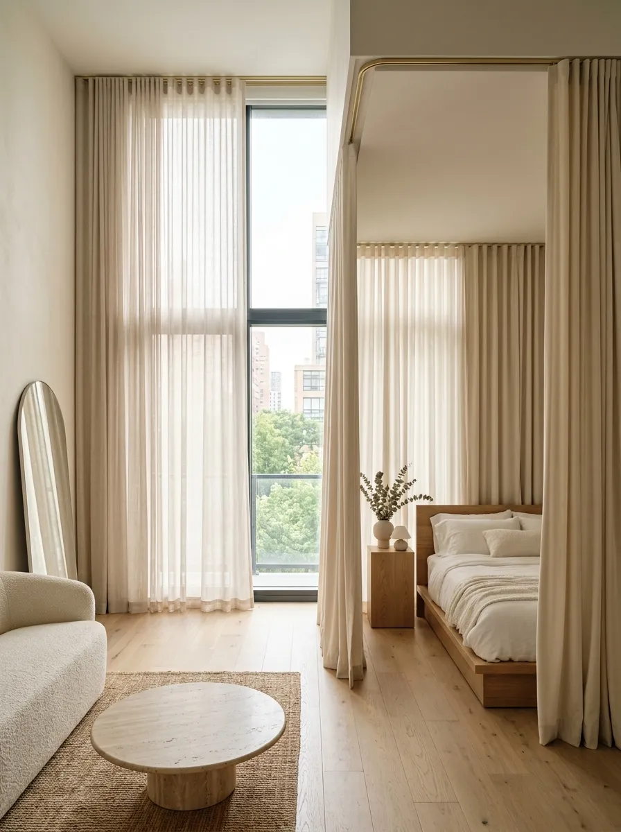 Use a Ceiling-Height Curtain Rod to Stretch the Room
