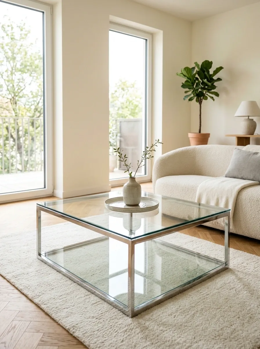 Use a Chrome-and-Glass Table in Small Living Rooms