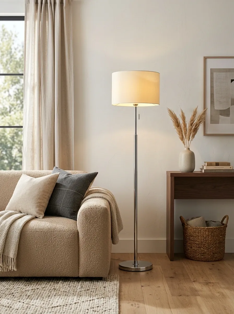 Use a Chrome Floor Lamp to Draw the Eye Upward