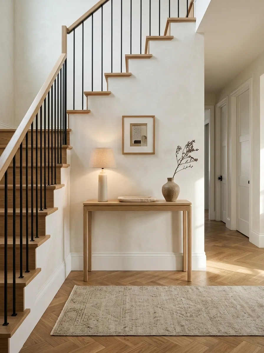 Use a Console or Narrow Bench Near the Stair Landing