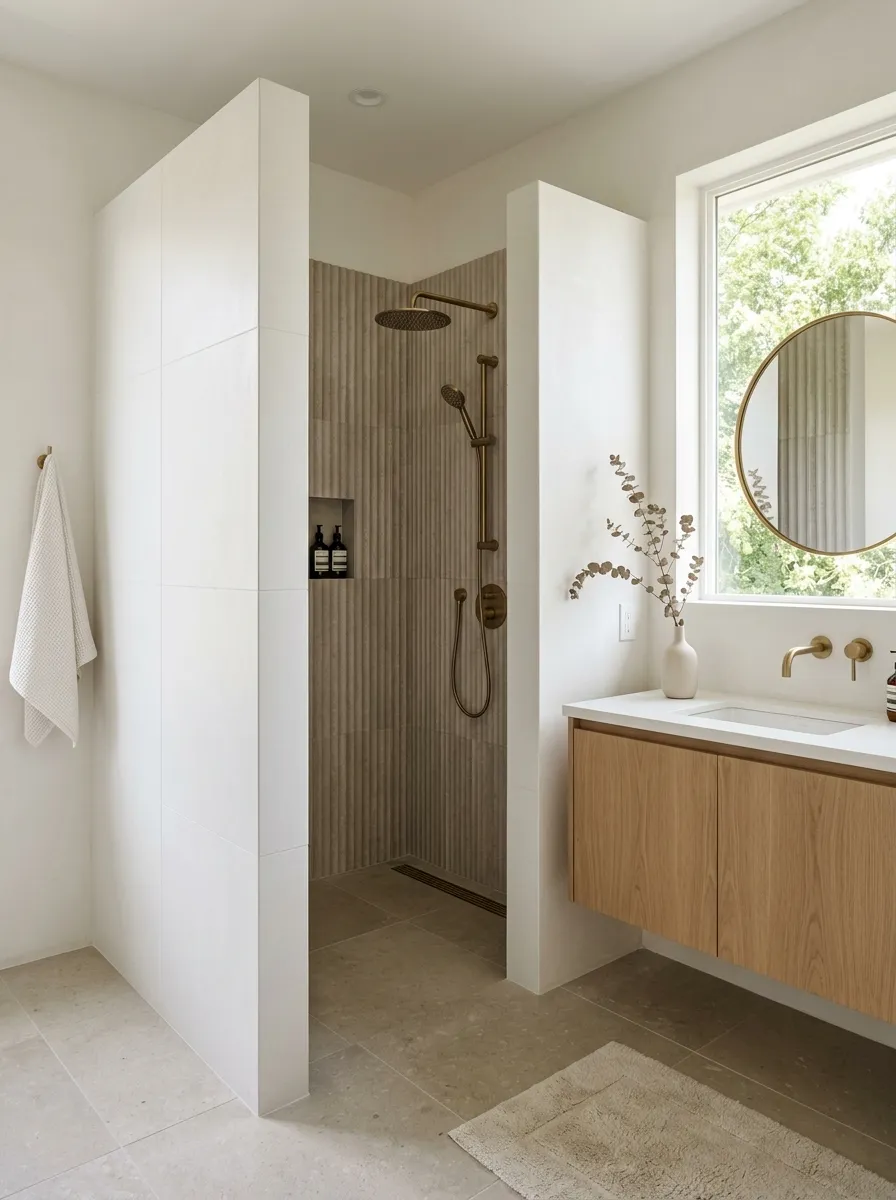 Use a corner shower layout to hide the openin