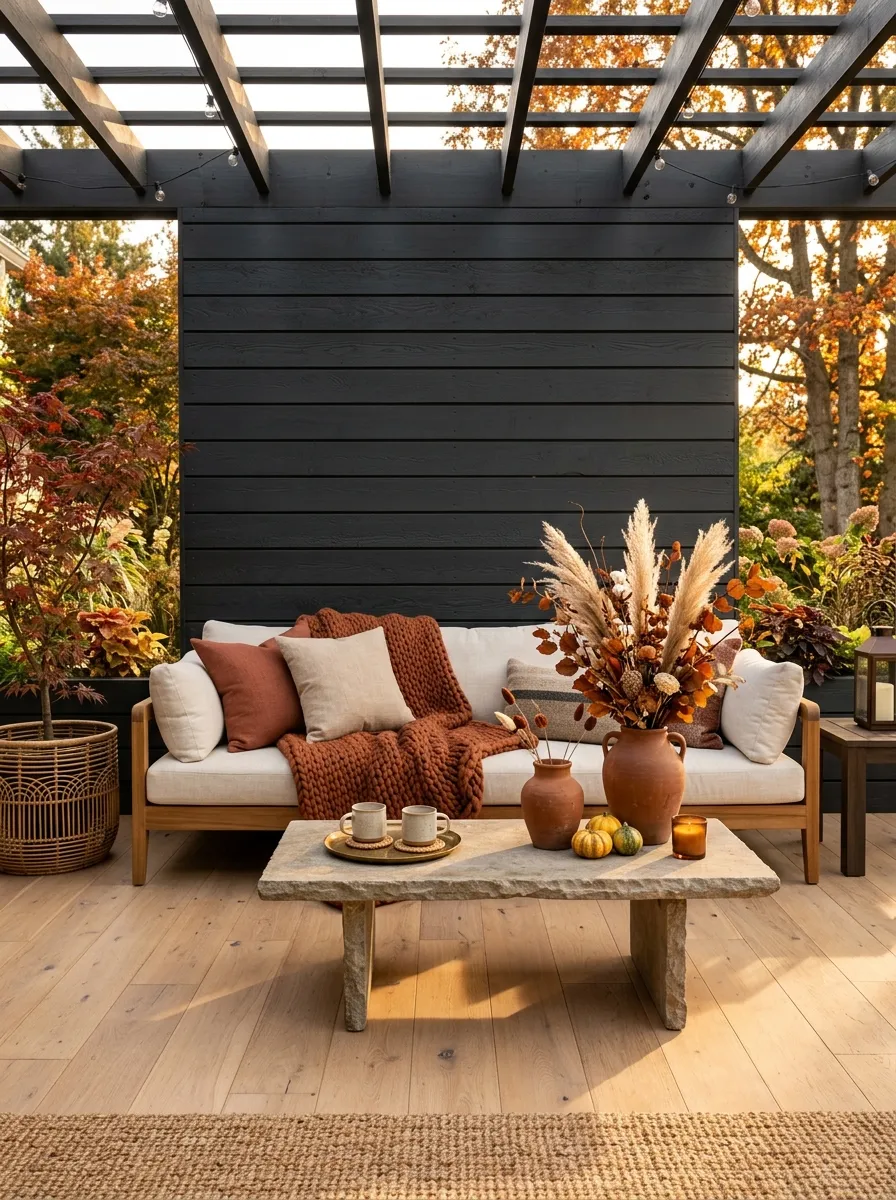 Use a Darker Outdoor Accent Wall to Make Fall Decor Stand Out