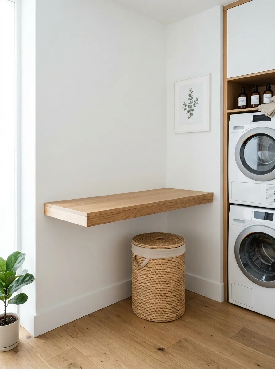 Use a Floating Counter for a Clean, Minimal Laundry Room