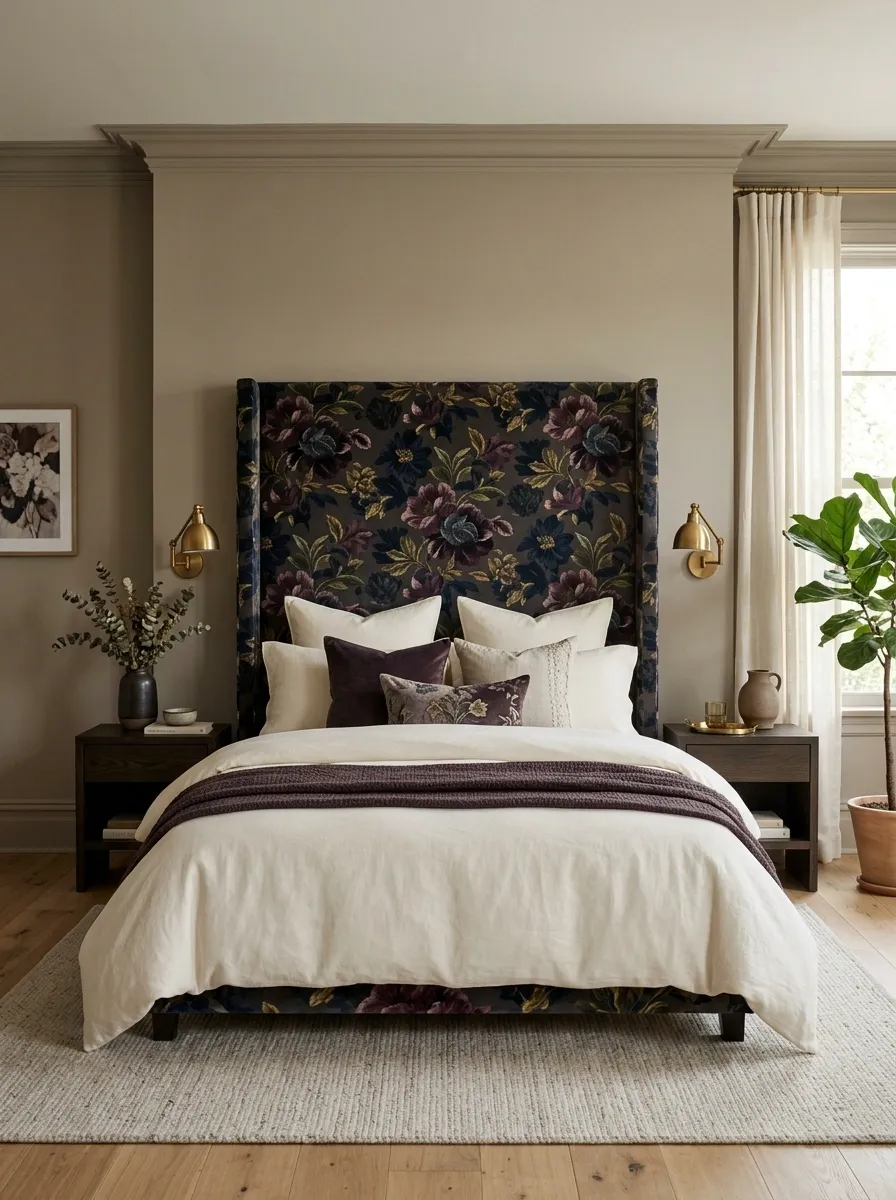 Use a Floral Headboard Instead of Floral Wallpaper