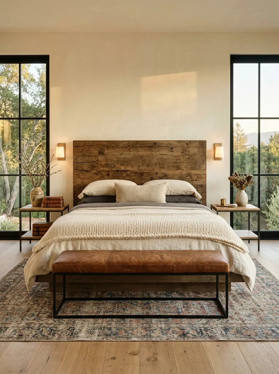 Use a Leather Bench to Finish the Foot of the Bed