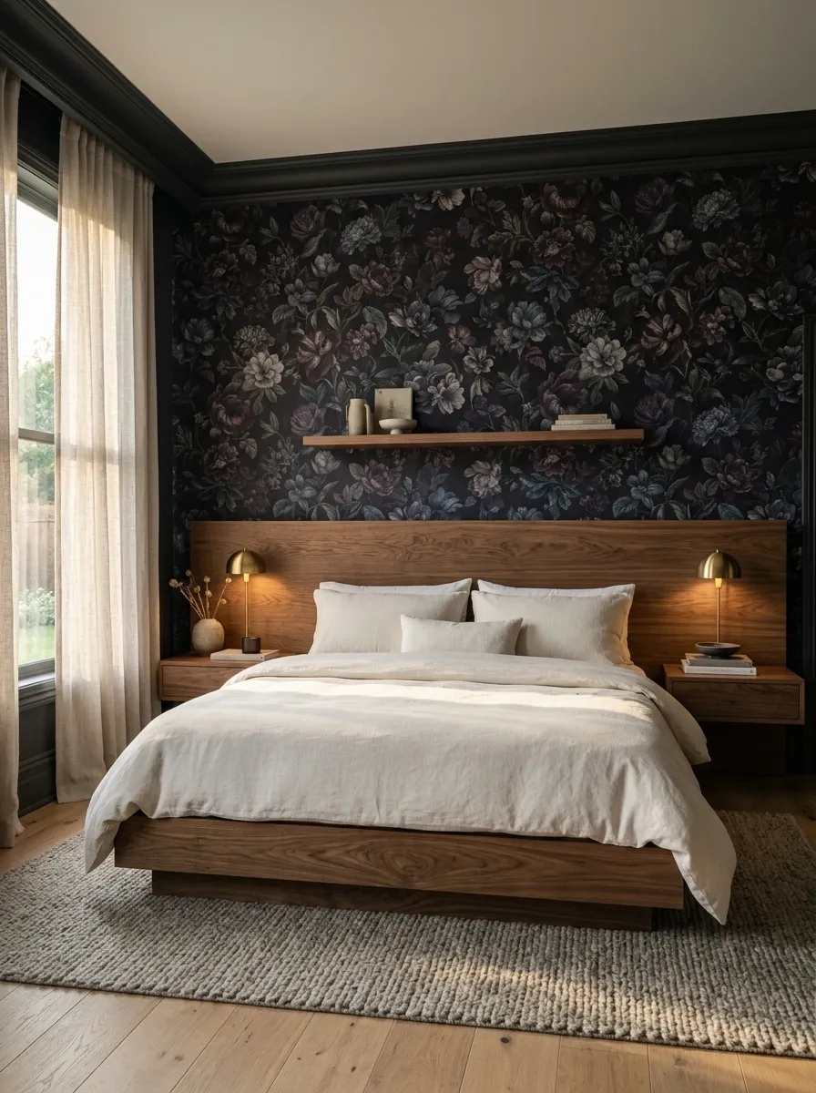 Use a Low Wood Bed to Ground a Busy Floral Pattern
