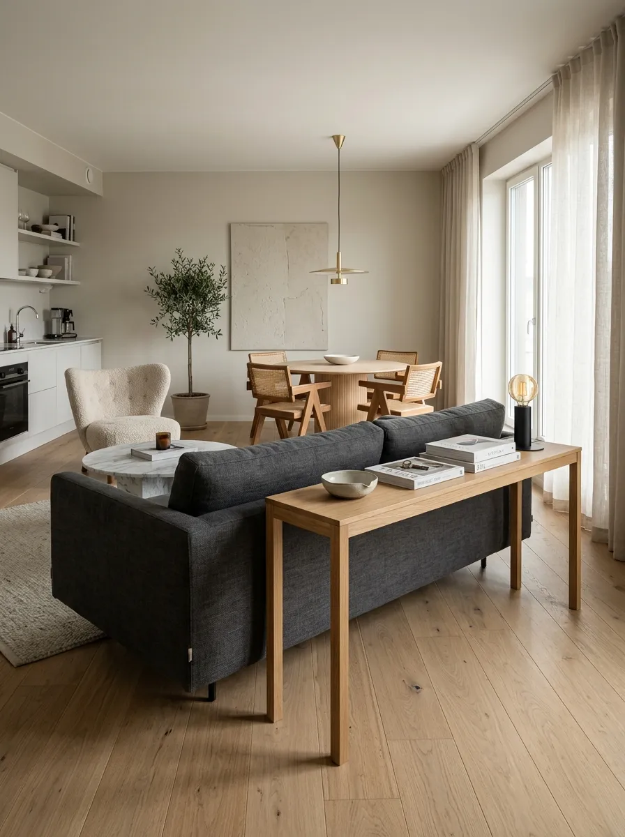 Use a Narrow Console Behind the Sofa