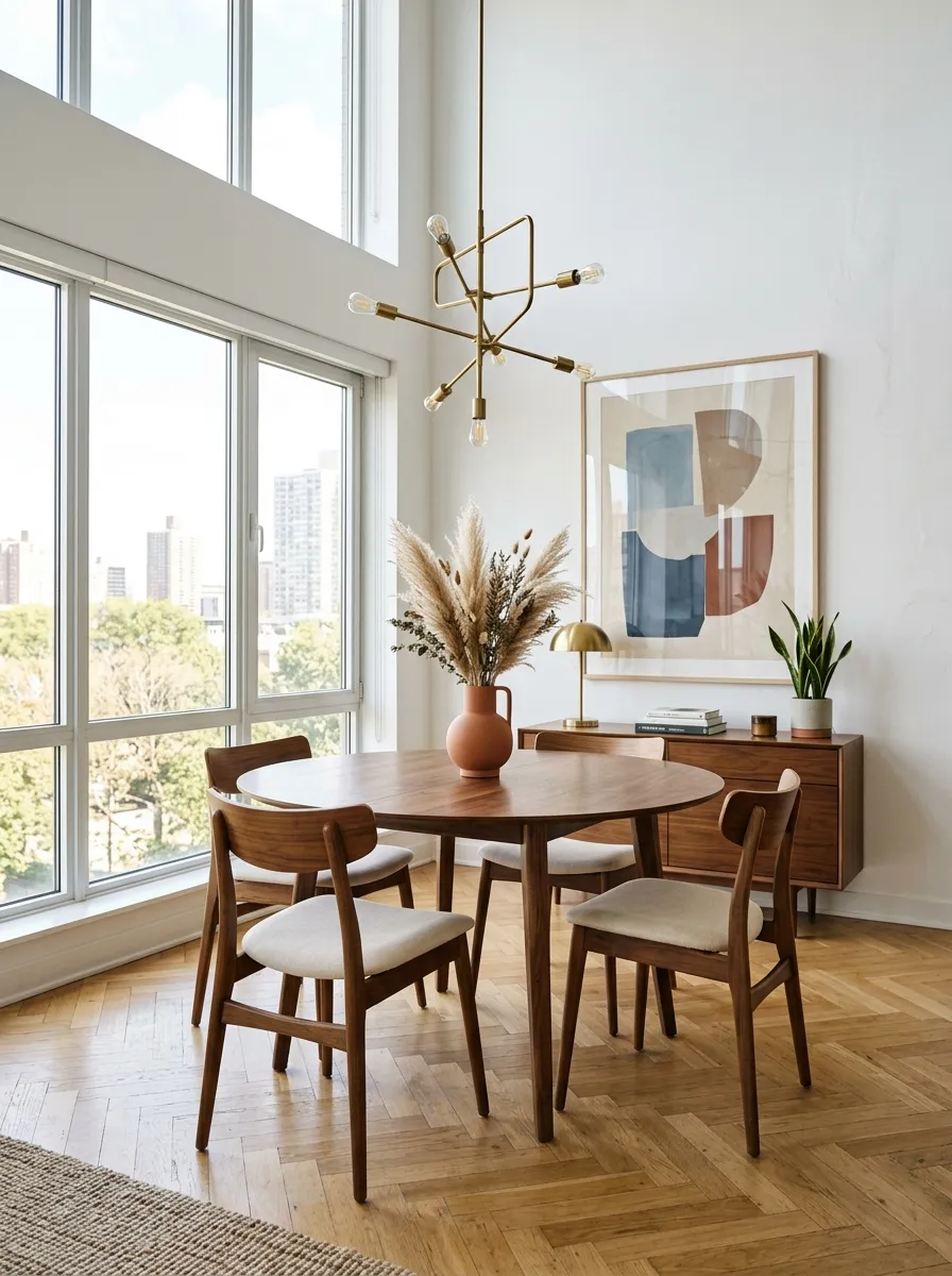 Use a Round Table to Make a Tight Dining Room Feel Less Crowded