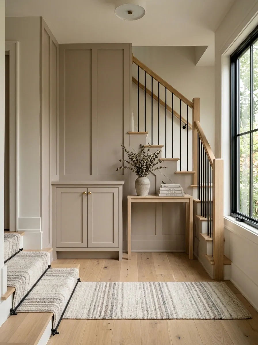 Use a Small Cabinet When the Landing Needs Hidden Storage