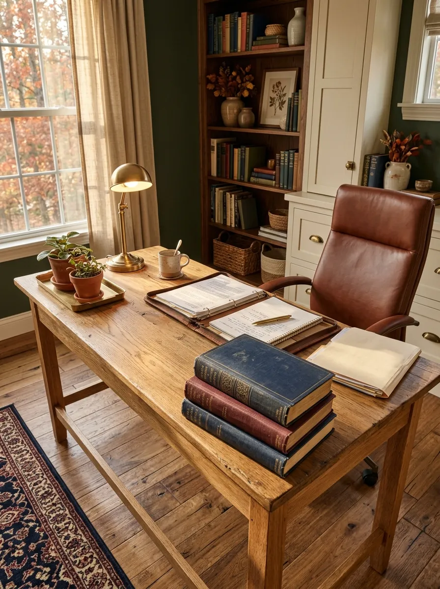 Use a stack of vintage hardcover books to prop up reference folders