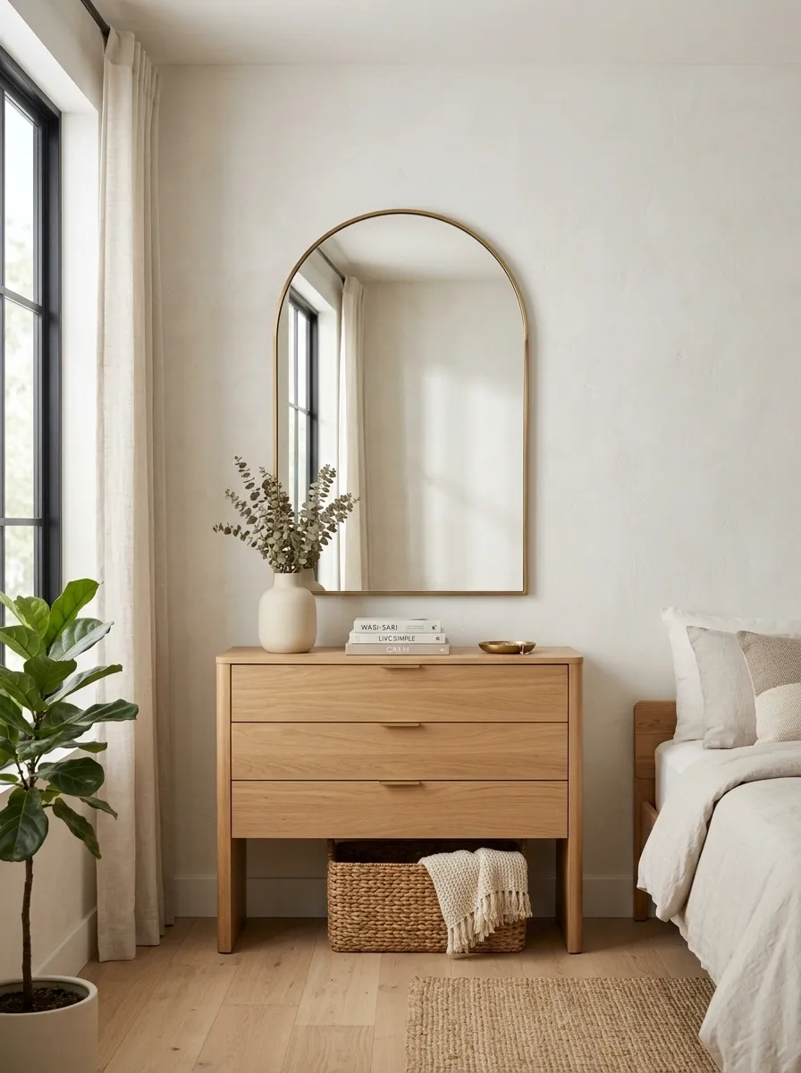 Use a statement mirror as the wall's main piece