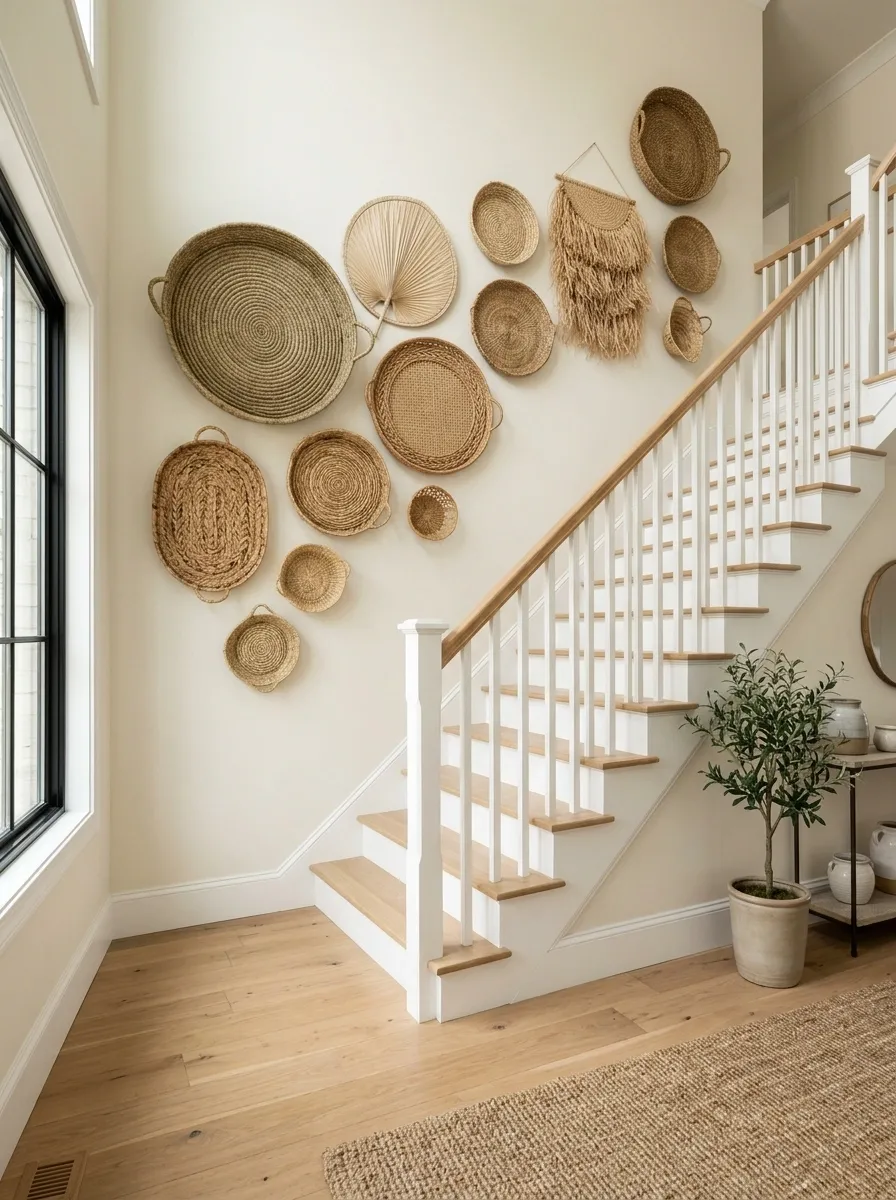 Use Baskets or Woven Pieces for Texture Without Heavy Artwork
