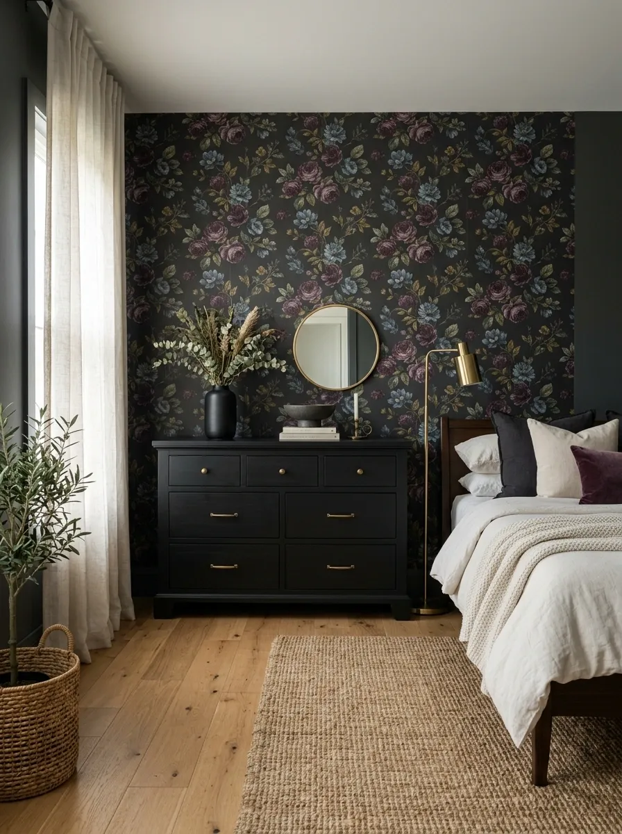 Use Black Furniture Carefully Against Dark Floral Walls