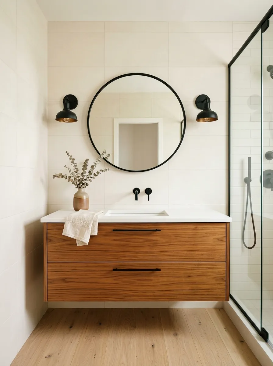 Use Black Sparingly Against Warm Wood and Tile