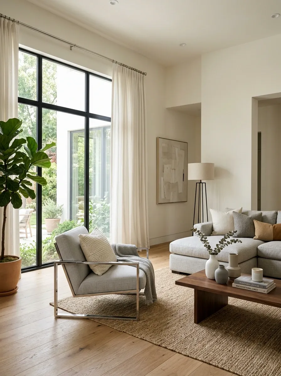 Use Chrome Curtain Rods as a Quiet Metallic Detail