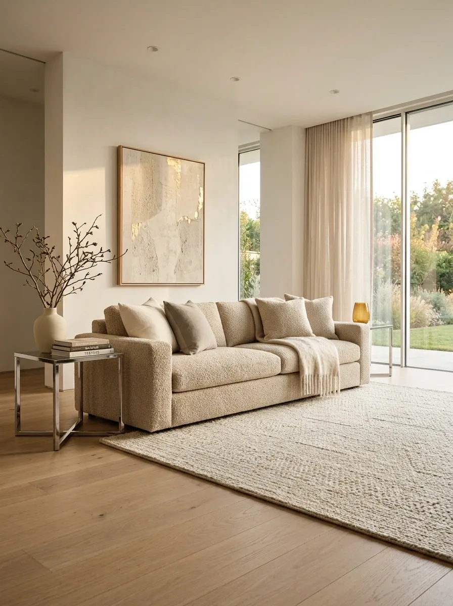 Use Chrome Side Tables to Frame the Main Sofa