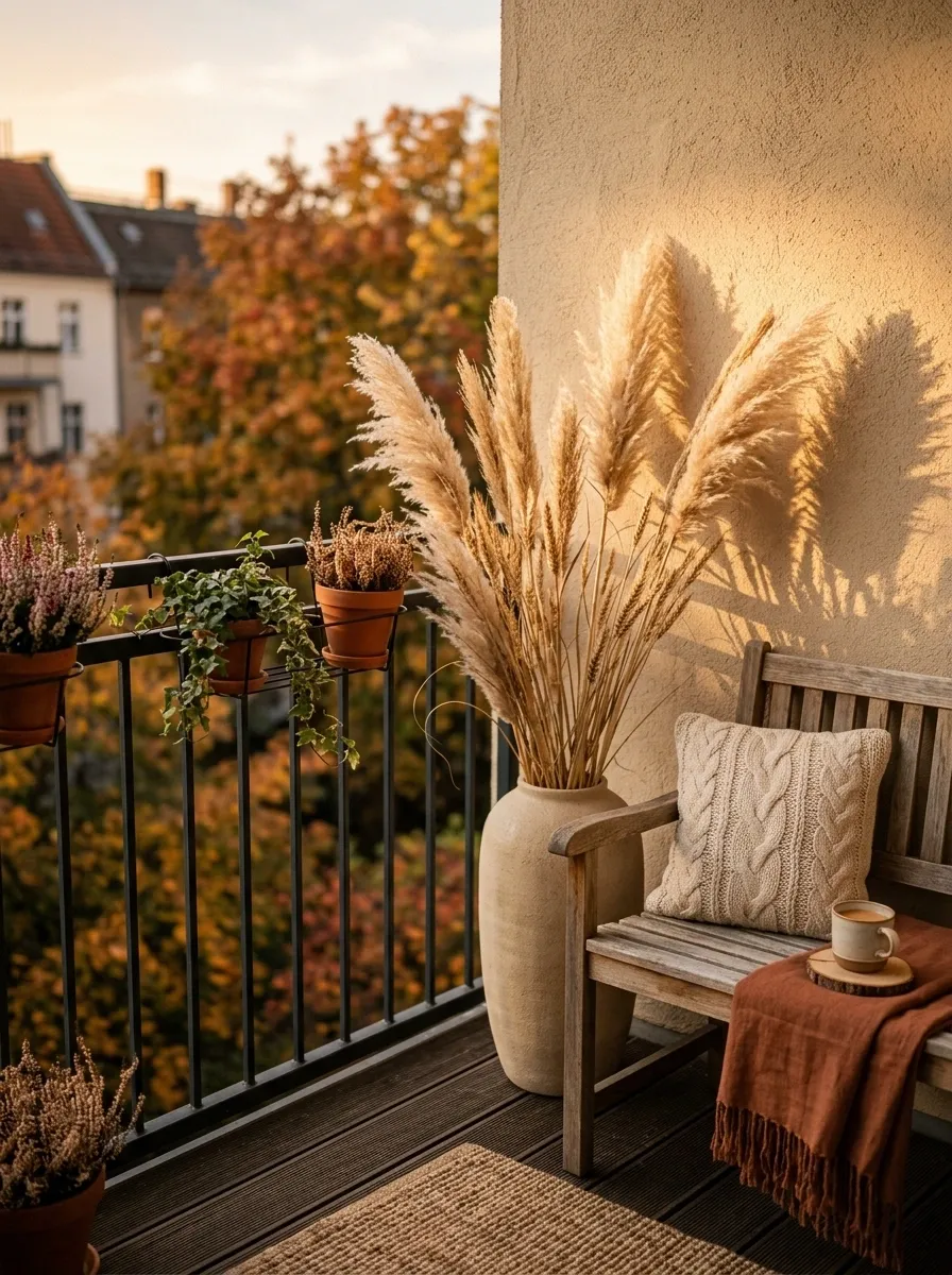 Use Dried Grasses for an Earthy Fall Balcony Display