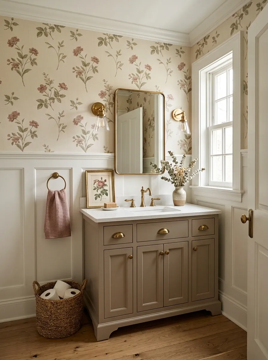 Use Floral Wallpaper Above Classic Wainscoting