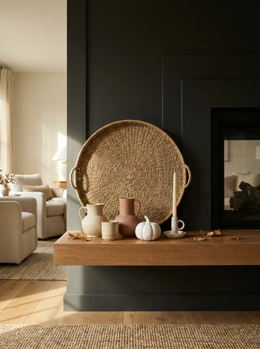 Use Layered Woven Trays Behind Smaller Decorative Items