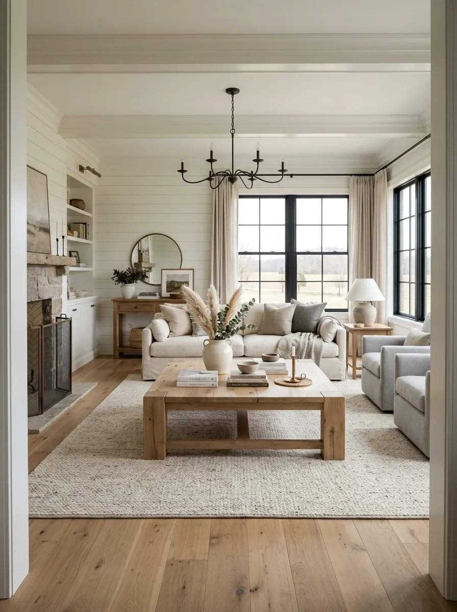 Use One Strong Wood Piece as the Room's Anchor