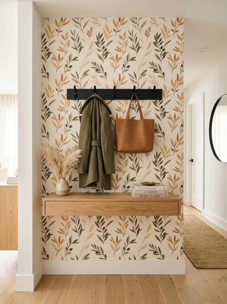 Use Peel-and-Stick Warm Botanical Wallpaper in the Entryway