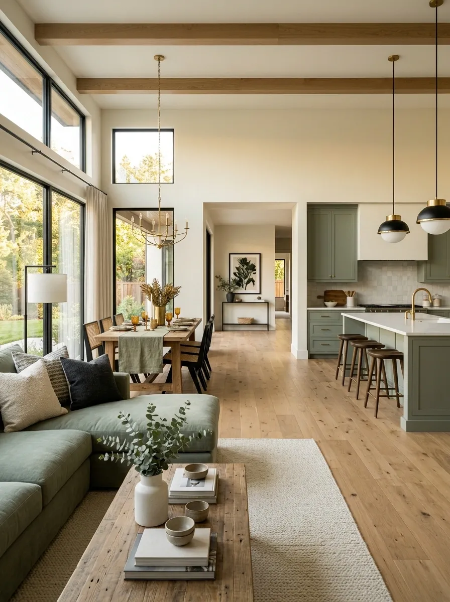 Use Sage Green Accents to Tie an Open-Plan Home Together