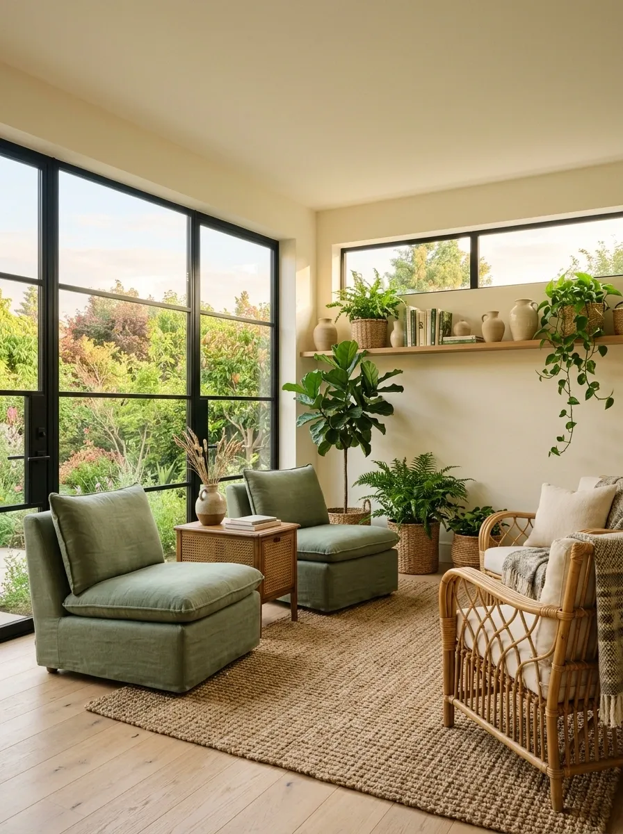 Use Sage Green in a Sunroom With Natural Textures