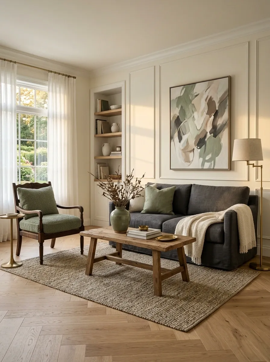 Use Sage Green Throw Pillows to Connect Mixed Furniture