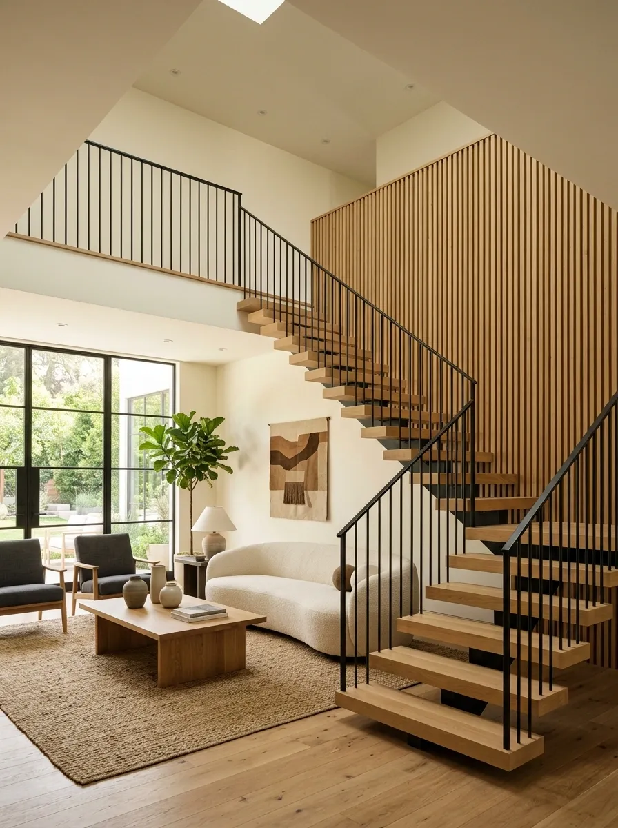 Use Vertical Slats to Echo the Direction of the Staircase