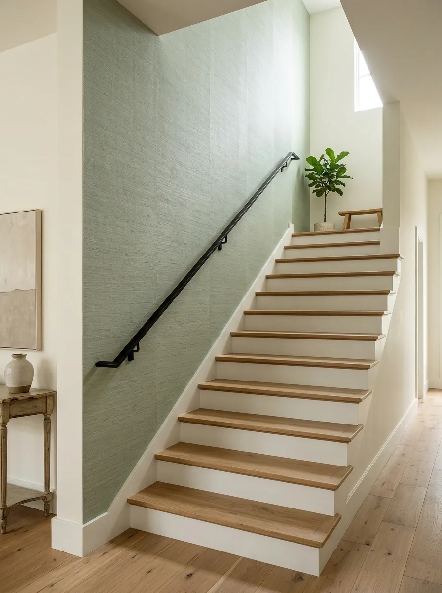 Use Wallpaper to Make a Plain Stairway Wall More Interesting