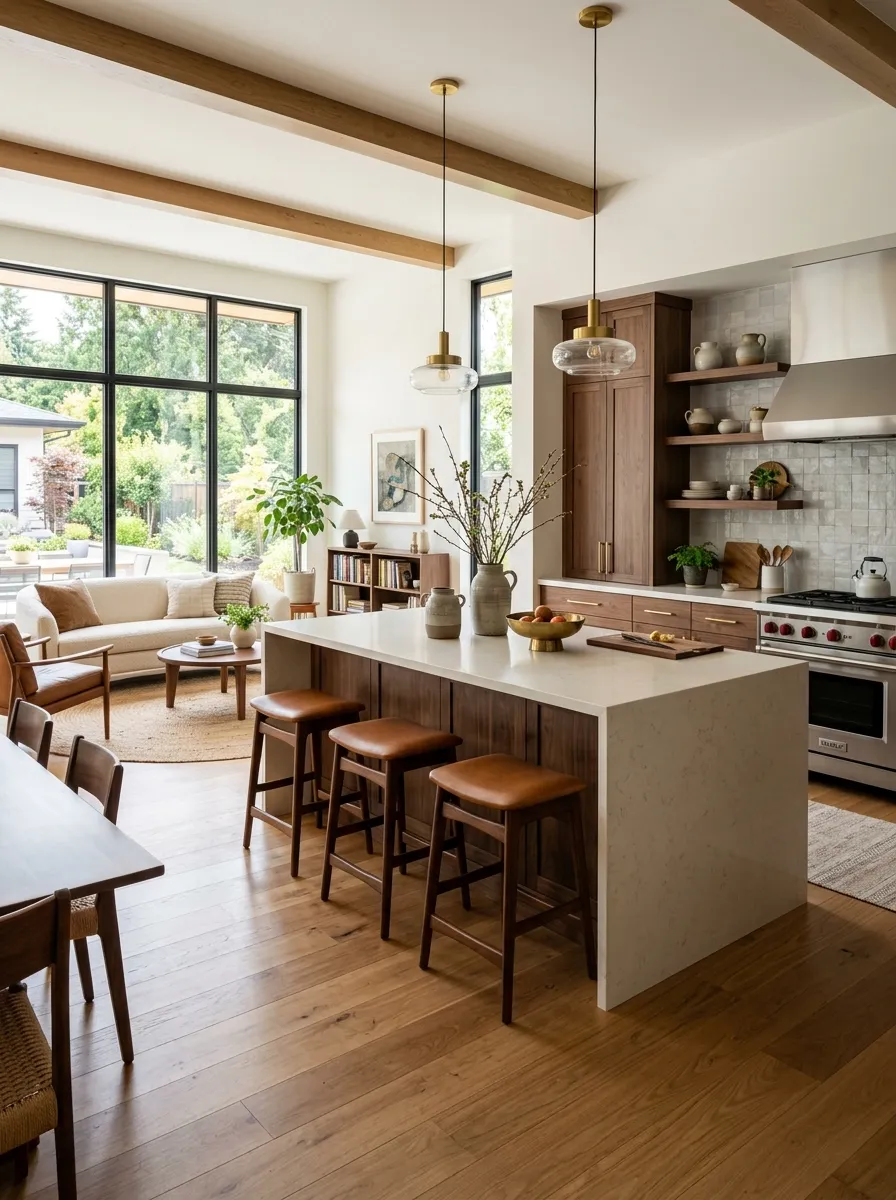 Use Warm Wood Flooring to Connect the Whole Room