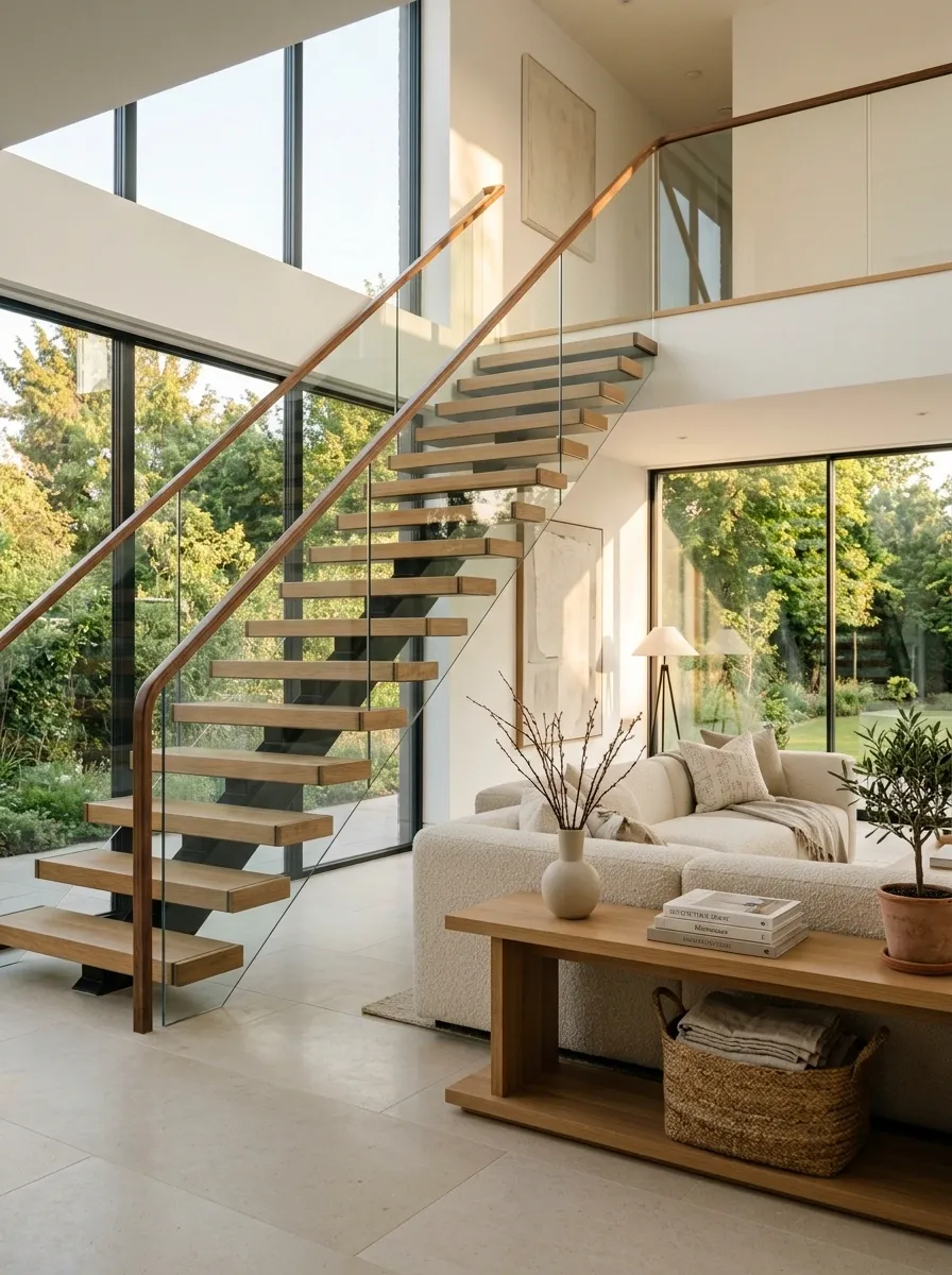 Use Warm Wood for the Treads or Handrail