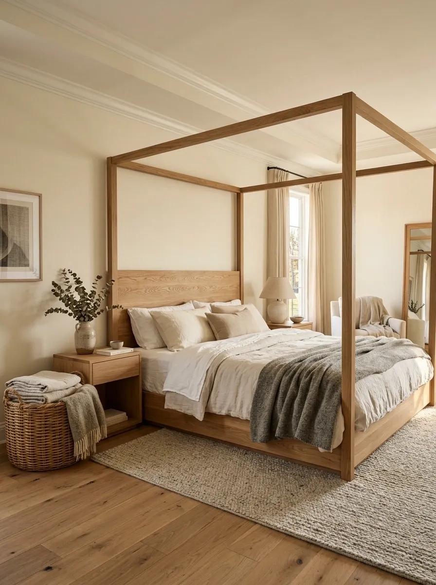 Use Warm Wood to Make the Bed Feel Less Formal