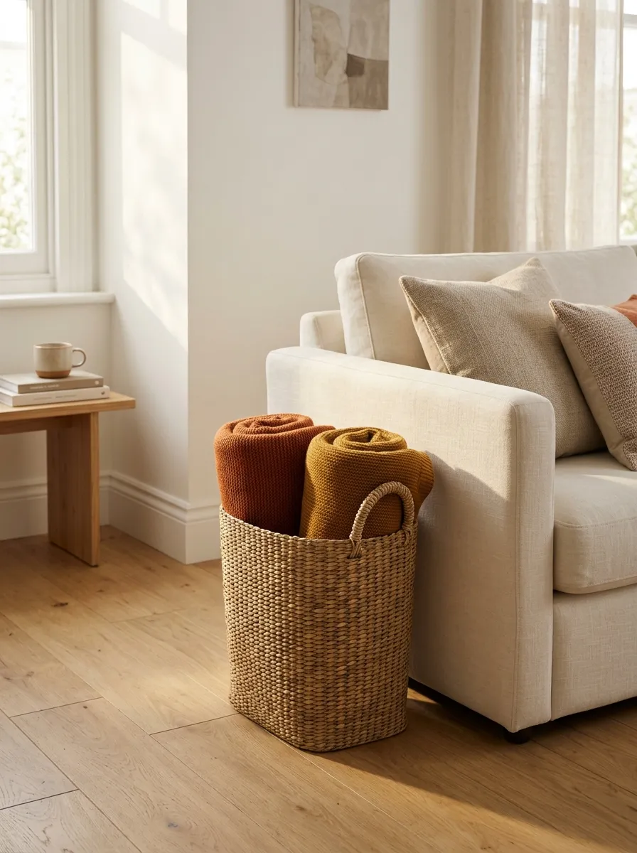Use Woven Seagrass Baskets to Stash Extra Blankets