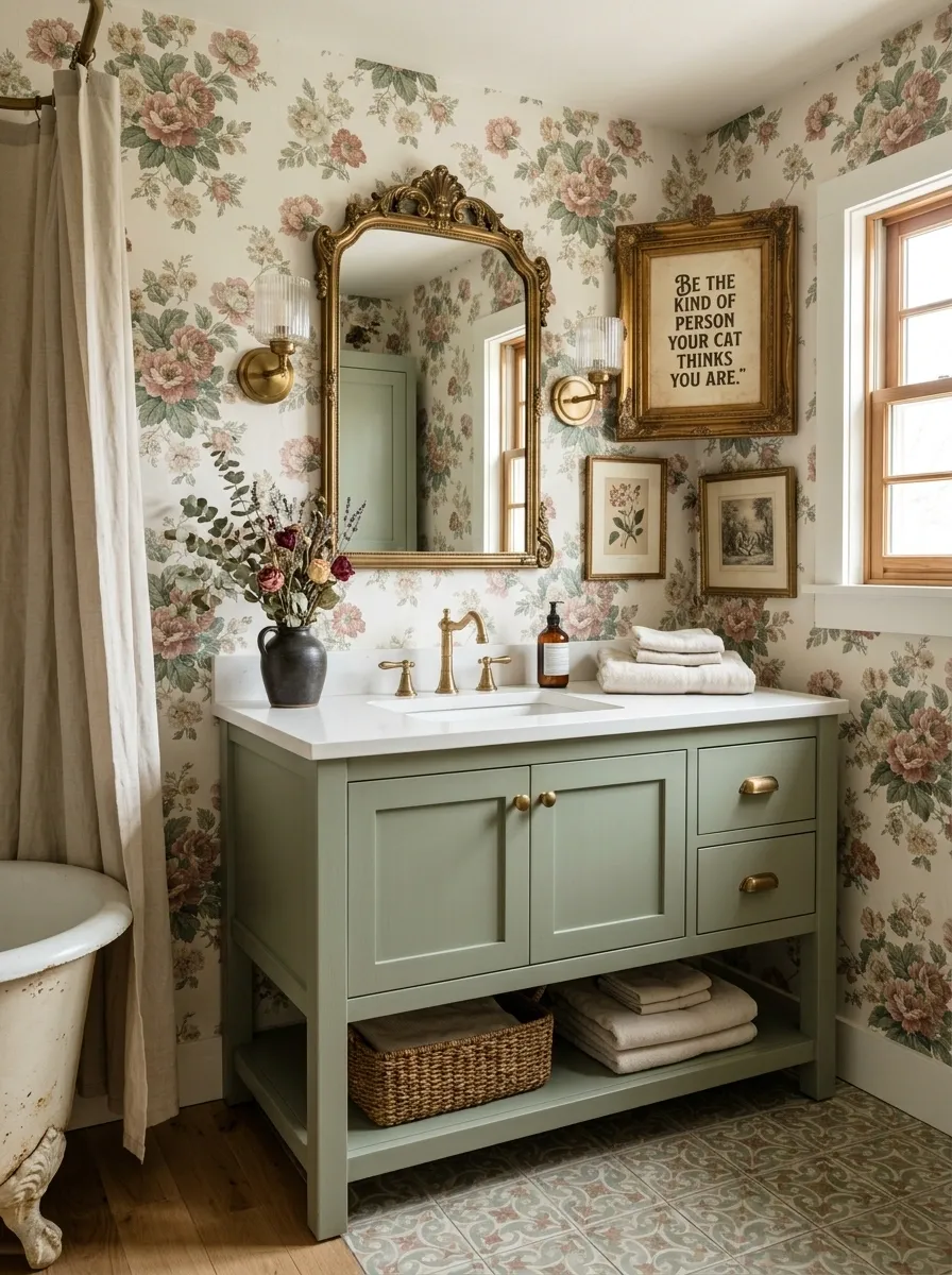 Vintage Floral Bathroom With Cheeky Cottage Personality