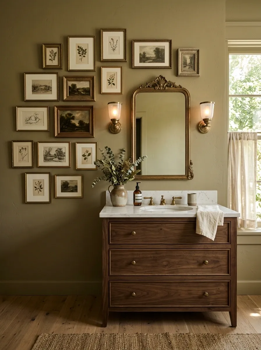 Vintage Gallery Bathroom With Framed Prints